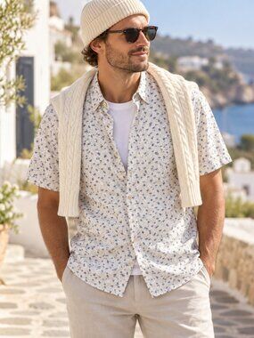 Steel & Jelly Shirt Mens Large Blue Short Sleeve Beach Umbrellas Sand Chairs NEW
